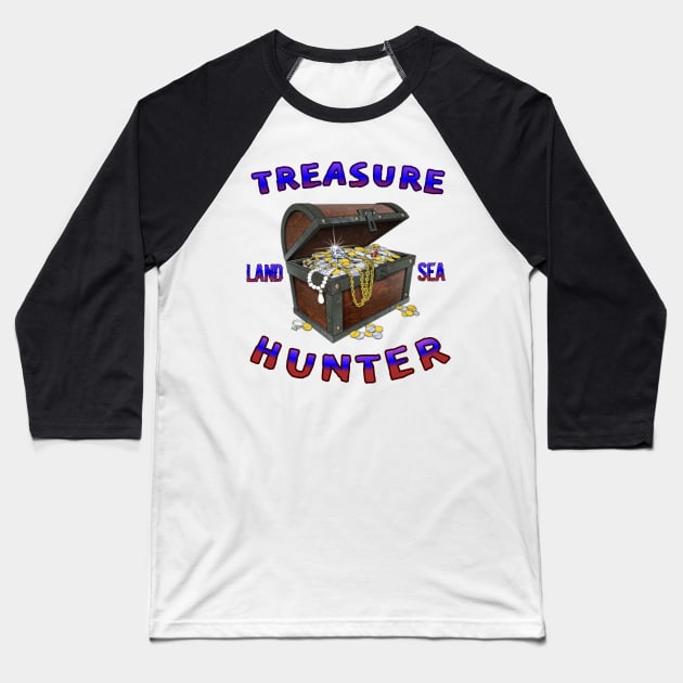 Metal detecting treasure hunter land and sea Baseball T-Shirt by Coreoceanart